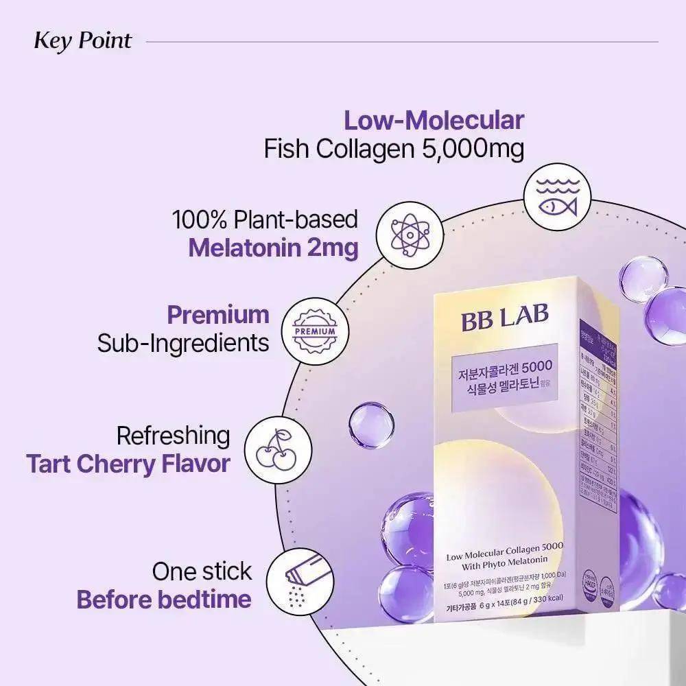 BB LAB Skin Health Low Molecular Collagen 5000 With Phyto Melatonin, 6g x 14 sticks