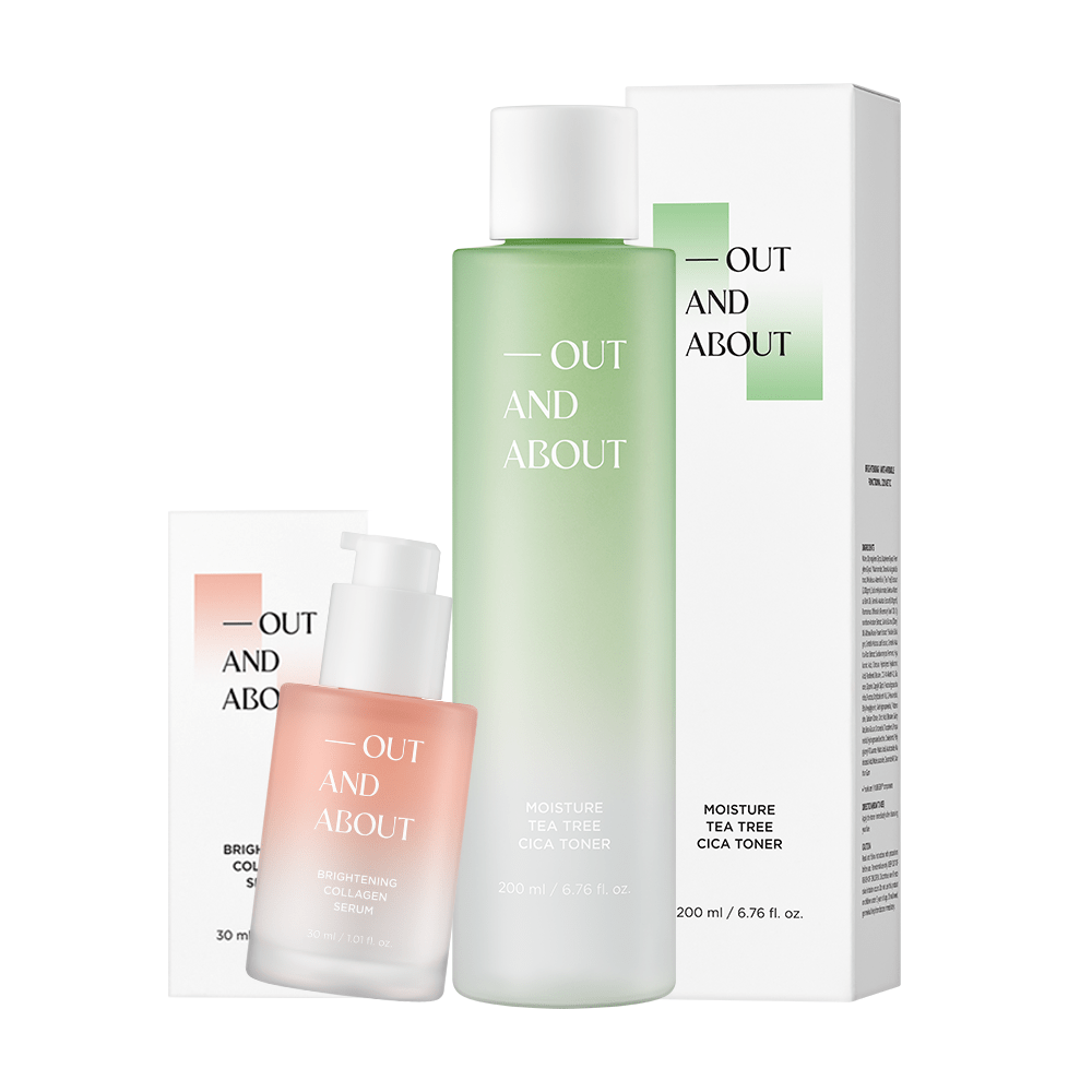 BB LAB Skincare Essentials 1box each [Out And About Set] OUT AND ABOUT Moisture Tea Tree Cica Toner 200ml & Brightening Collagen Serum 30ml